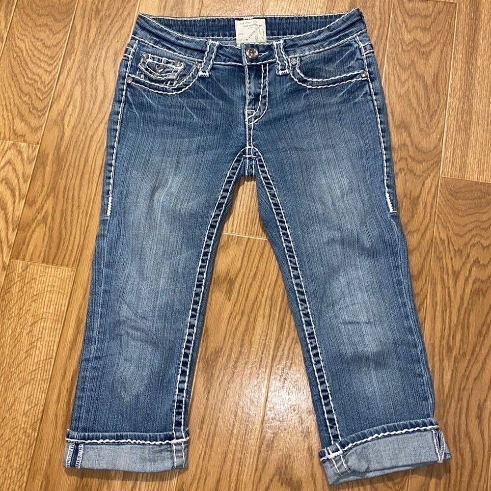 L.a. Idol Girls White Stitch Bling Blue Jeans  (Size 5)